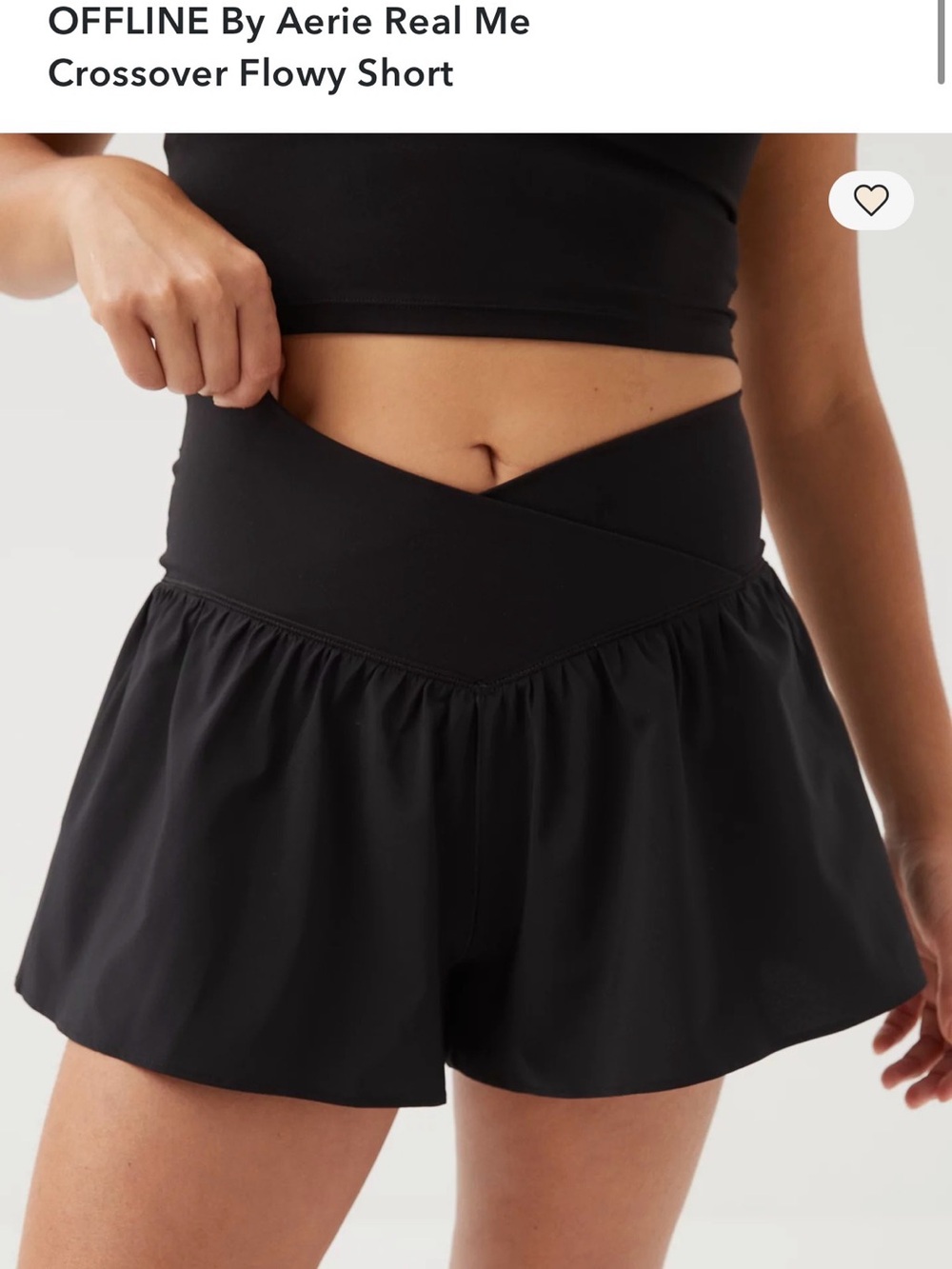 aerie Black Crossover Waist Athletic Flowy Shorts